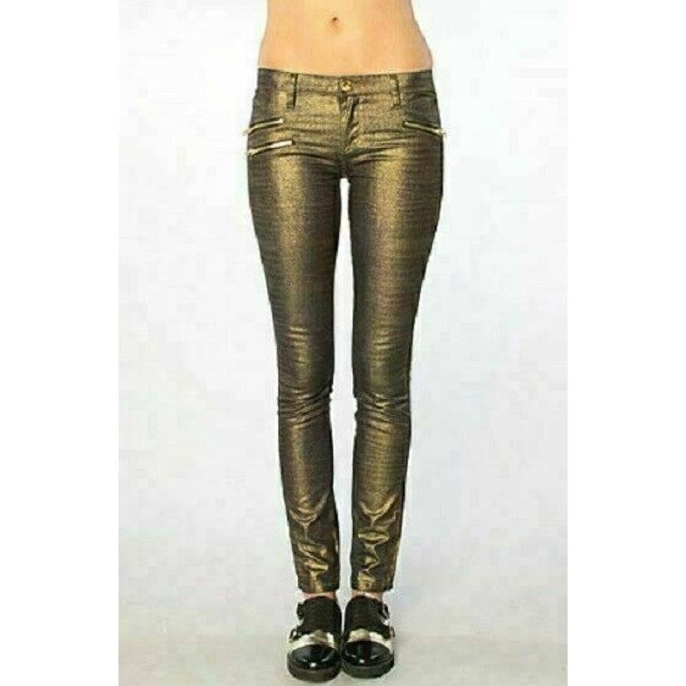 BlankNYC Women Gold Printed Zipper Skinny Classique Pant Jeans $98 - Picture 3 of 5